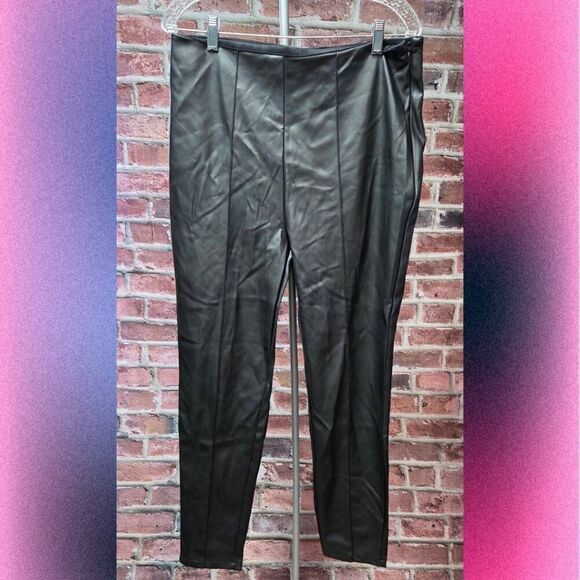 ASOS DESIGN Faux Leather Paneled Pants Black – Size 12 Zip High Waist - Picture 1 of 6